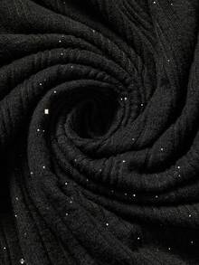 Comfylo Áo thun tay dài cổ vuông mềm mại, bóng mượt, sang trọng cỡ lớn, lấp lánh cho tiệc thu đông năm mới - màu đen - Xem 9