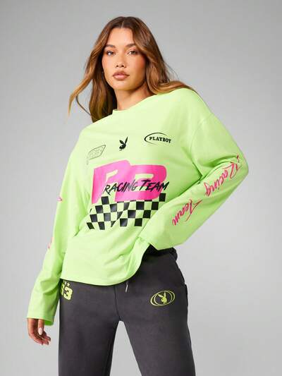 Missguided x Playboy Maglietta grafica da corsa a maniche lunghe oversize
