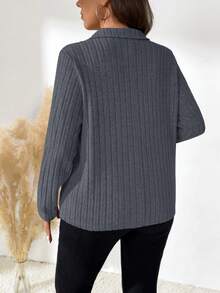EMERY ROSE Plus Size Solid Color Casual Long Sleeve T-Shirt, Suitable For Spring And Autumn Fall Cloth For Women - Dark Grey - View 2