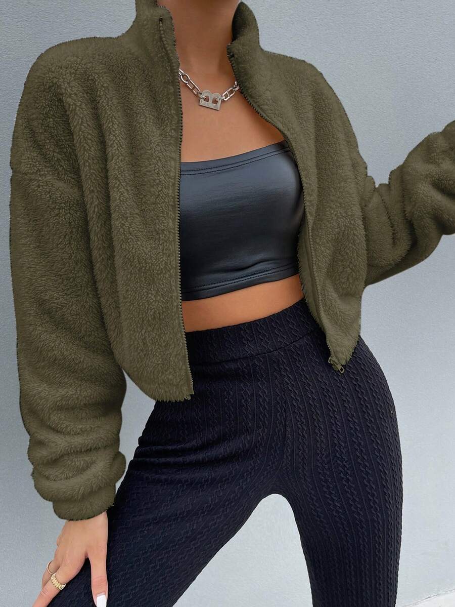 EMERY ROSE Fluffy & Cute Personalized Thickened Jacket - Olive Green - View 1