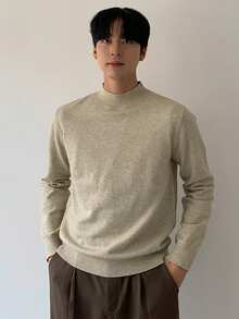 DAZY 男士修身卡其色高领毛衣，秋季 - 卡其色 - 查看 7