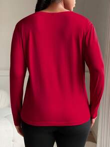 SHEIN Sports Ropa deportiva de manga larga con estampado frontal sin costuras para mujer talla grande - Rojo - Ver 3