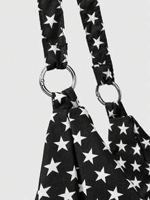 ROMWE Anime Vintage minimalistischer schwarz-weißer Polka Dot Damen Schultertasche mit großer Kapazität, lässige Shopper Tasche, geeignet für tägliche Pendler, Reisen usw. - Schwarz - Übersicht 3