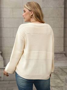 Juhart Plus Size Solid Color Casual Pullover Sweater, Autumn/Winter - Apricot - View 2
