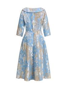 SHEIN Clasi 淺藍色女款優雅復古 60s 70s 圓領收腰紋理中長洋裝，復古秋季正式派對生日舞會禮服，婚禮母親裝 - 藍色 - 查看 9