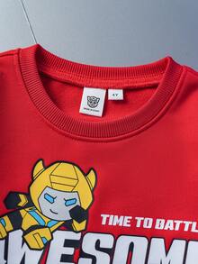 Transformers X SHEIN Young Boy Casual Fashionable Street Cartoon Robot & Slogan Graphic Loose Sweatshirt, Autumn/Spring