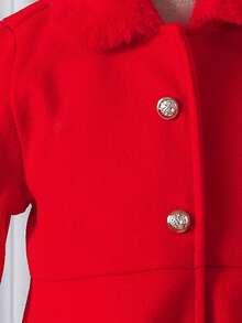 Abrigo de lana con mezcla de piel sintética de unicolor con parches y dobladillo acampanado para niña, otoño/invierno