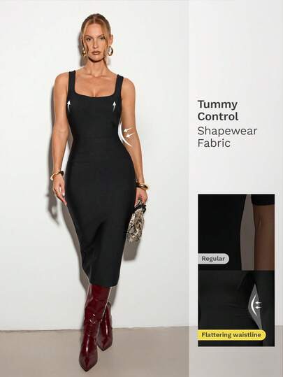 Nuvra Black High-End Bandage Bodycon Dress