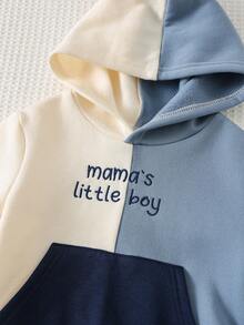 Cozy Pixies Bộ 2 áo nỉ trùm đầu họa tiết chữ chắp vá màu tương phản cho bé trai và quần cạp chun - Màu xanh lam - Xem 8