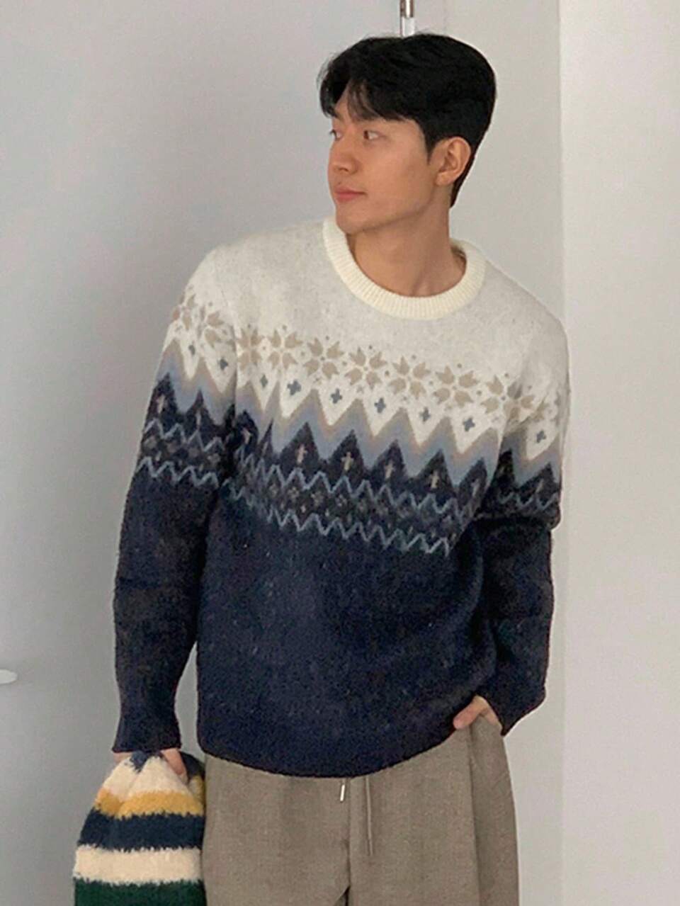 Men's Patterned Cable Fuzzy Multi-Color Sweater, Autumn/Winter,New Year,Christmas Vacation