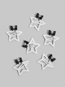 ROMWE Goth 6 chiếc kẹp tóc hình ngôi sao năm cánh và nơ màu đen dễ thương, thích hợp làm quà tặng cho ngày tựu trường và trang phục hàng ngày cho ngày lễ tình nhân, kẹp tóc hình móng vuốt - trắng - Xem 7