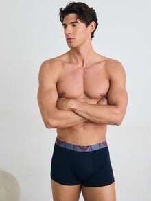 3 Pack Men's Boxers - Red and White and Navy Blue - View 5