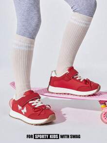 JNSQ 1 Pair Girls' Style Color Block PU Leather Bow Embroidered Fashion Casual Classic Sneakers, Suitable For All Seasons, Christmas - Red - View 3