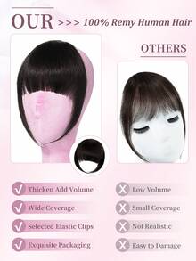 夹式发片刘海 100% 真人发片刘海 NC# 自然黑色夹式刘海 带鬓角 真人发片 假刘海接发 女士日常佩戴