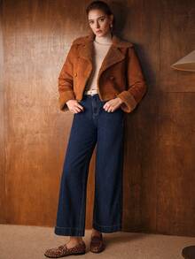 MOTF PREMIUM CURLY SUEDE BROWN FAUX FUR JACKET