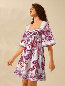 CAJUNI Váy ngắn họa tiết hoa nhiệt đới Boho dành cho nữ, váy ngắn thường ngày cổ điển cho ngày lễ - Nhiều màu - Xem 5