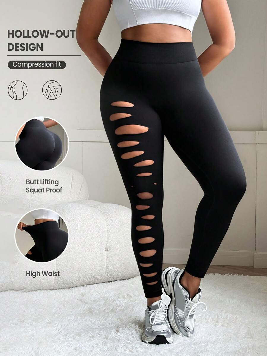 Rhythm Era Pantalon de sport sexy ajouré en maille pour femmes grandes tailles