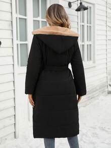 EMERY ROSE Women's Winter Patchwork Faux Fur Contrast Color Padded Coat