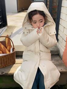 Dazy Kids Girls' Solid Color Hooded Padded Coat, Young Girl Fall Clothes - Beige - View 4