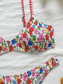 Swim Mod 女式热带印花坦基尼两件套比基尼套装，休闲度假沙滩装 - 彩色 - 查看 4