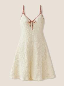 SHEIN Unity Off-White Summer Elegant Picnic Women's Textured Fabric Contrast Strap Chest Tie Y2K Country Music Festival Vintage Style Casual Mini Autumn Dress - Beige - View 1