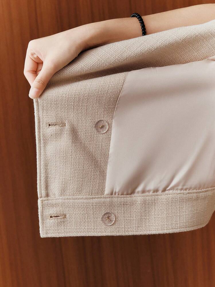 Abrigo corto de mujer con solapa doble botonadura, bordado, de estilo vintage para otoño/invierno