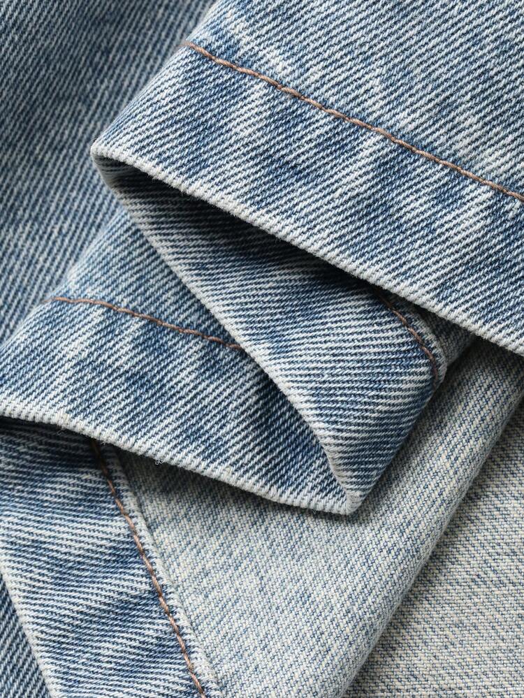 Women's Lapel Belt Decor Short Casual Denim Jacket And Coat