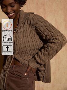 Bóhologie WOMEN OVERSIZED CABLE KNIT SWEATER DRESS – BEIGE,Cardigan,Autumn,Winter Clothes,Cardigans,Autumn Clothes - Brown - View 1