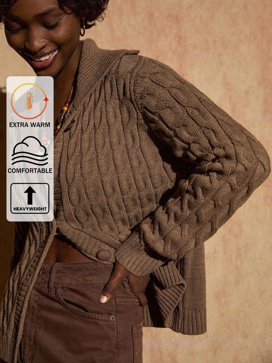 Bóhologie WOMEN OVERSIZED CABLE KNIT SWEATER DRESS – BEIGE,Cardigan,Autumn,Winter Clothes,Cardigans,Autumn Clothes - Brown - View 1