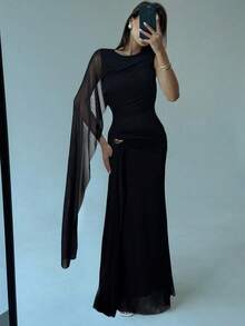 Aloruh Damen elegantes Kleid mit rundem Ausschnitt und Fischschwanzsaum, Herbst