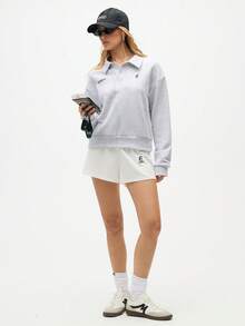 SHEIN Sports 女式短款 Polo 衫，带标志，休闲超大码运动衫，适合休闲、运动和日常穿着 - 淺灰色 - 查看 7