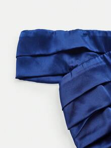 SHEIN Girlism 少女露肩褶饰优雅交叉下摆开衩鱼尾连衣裙，适合各种场合，返校校园风格 - 寶藍色 - 查看 5