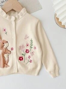 SHEIN LMoss Baby Girls Cute Cartoon Pattern Long Sleeve Cardigan Sweater, Versatile For Autumn/Winter, Baby Girl Design