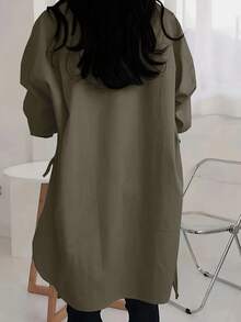 INAWLY Women's Solid Color Drop Shoulder Long Sleeve Casual Loose Blouse, Spring/Summer,Long Sleeve Tops Fall Cloth For Women - Dark Green - View 2