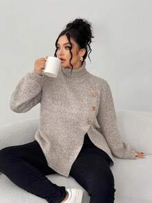 Elenzga Plus Size Loose Elegant Casual Knit Turtleneck Pullover Sweater, Fall/Winter