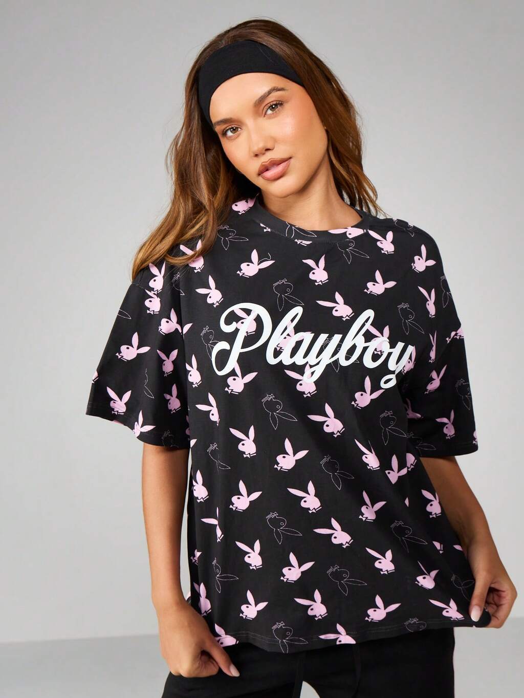 Missguided x Playboy Oversize-T-Shirt mit Rundhalsausschnitt und Häschen-Print