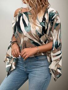 SHEIN PETITE CURVE Plus Size Women's Elegant Printed Blouse - Multicolor - View 5