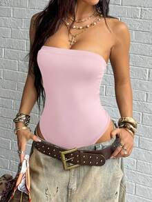 StreetHx 街头服饰女式无袖露肩紧身衣，夏季 - 粉色 - 查看 6