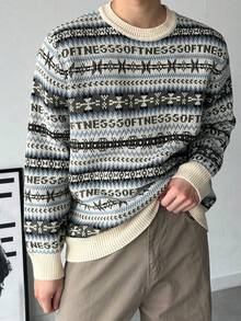 DAZY Męski sweter dzianinowy z żakardowym wzorem w litery, wielokolorowy, jesień, Nowy Rok, Boże Narodzenie - Wielokolorowe - Zobacz 3