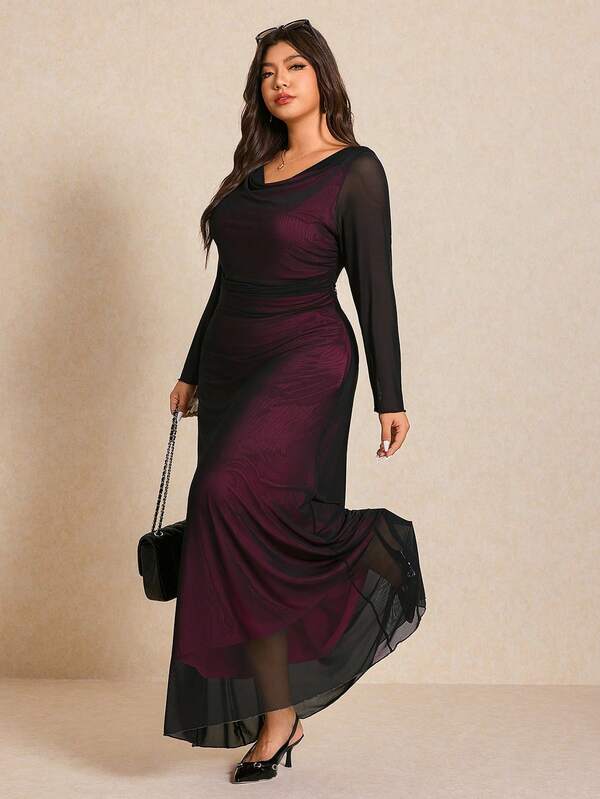 Elaquor Women's Plus-Size Hooded Maxi Dresses, Fashionable And Casual, Elegant Plus-Size Dresses, New Spring And Autumn Styles, Soft Mesh Fabric, High-Elastic Fabric, Plus Size Tunic Modest Dresses, Maxi Dresses For Women, Elegant Women's Clothing, Women's Dating Wear, Party Wear