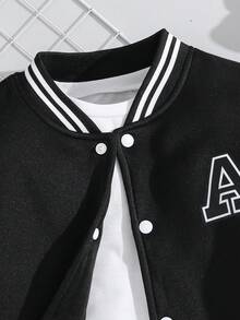 SHEIN 2pcs Tween Boy Casual Fashion Street Chic Collegiate Style Letter Print Baseball Jacket And Sweatpants Set, Autumn/Winter