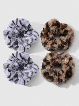 Kawaii 2 pièces/set Chouchous vintage chics à imprimé léopard moelleux, style coréen et sophistiqué, convient pour le port quotidien des femmes, cadeau de vacances Élastiques à cheveux, supports de queue de cheval, élastiques à cheveux, corde à cheveux