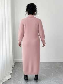 SHEIN Tall CURVE Váy len tay raglan cổ lọ thường ngày cỡ lớn - Hồng - Xem 2