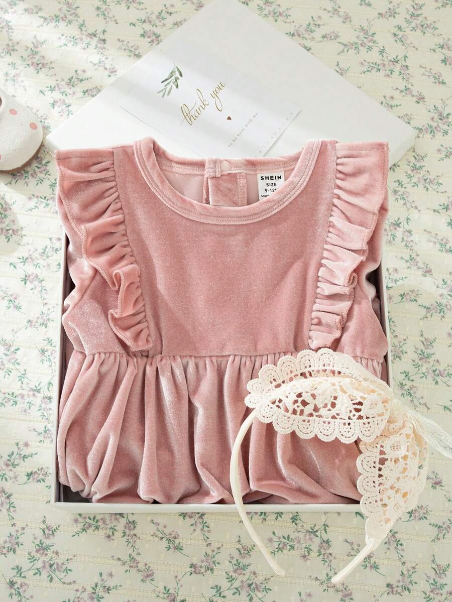 Souflis Souflis French Retro Shallow Pink Long Sleeve Velvet Dress, Suitable For Party, Outing, And Various Occasions, Autumn/Winter - Pink - View 1