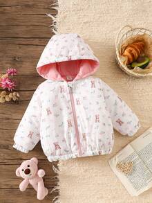 SHEIN Playful Pals Baby Girl Coat ,1pc Casual Daily Style Winter Outfits For Girl, Warmer Flower-Printing White Fabric Padded Jacke - Multicolor - View 4