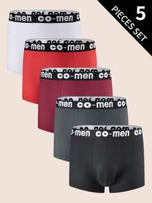 Manfinity Underwear&Sleepwear Basics Quần lót boxer cạp chun họa tiết chữ thoải mái, dễ thương cỡ lớn cho nam, nhiều màu - Nhiều màu - Xem 1