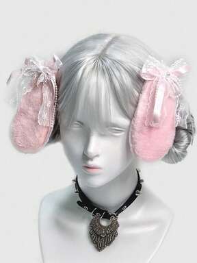 Kawaii 2pcs Cute Lace Trim Bow Hair Clips, High-Quality Fluffy Rabbit Ear Alligator Hair Clips, Niche Design Fashion Hair Accessories