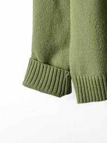 EMERY ROSE Plus Size Women Casual Everyday Commute Simple Solid Color Raglan Sleeve Button Front Cardigan, Autumn - Green - View 4