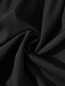 GlowEve 女式休闲V领荷叶边下摆收腰短款连衣裙 - 黑色 - 查看 6