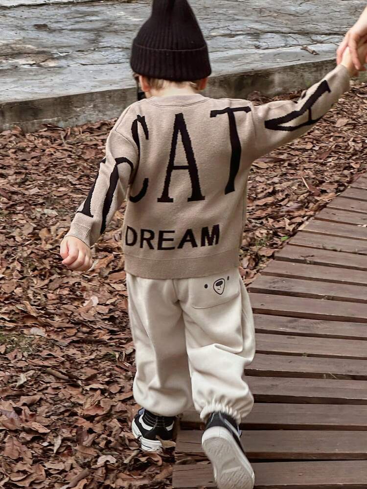 Young Boy Casual Large Letter Pattern Sweater, Autumn/Winter